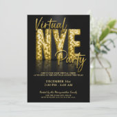 Gold Glam Virtual New Years Eve Party Kaart (Staand voorkant)