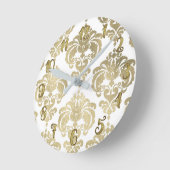 Gold Glam & White Damask Modern, op maat gemaakt Ronde Klok (Hoek)