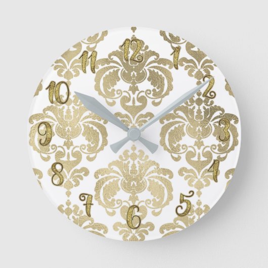 Gold Glam & White Damask Modern, op maat gemaakt Ronde Klok (Voorkant)