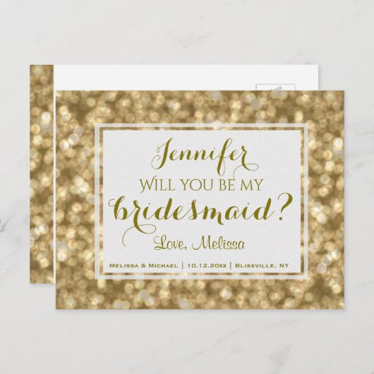 Gold Glam | Wil je mijn bruidsmeisje zijn? Uitnodiging Briefkaart (Voorkant / Achterkant)