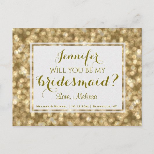 Gold Glam | Wil je mijn bruidsmeisje zijn? Uitnodiging Briefkaart (Voorkant)