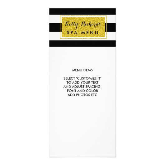 Gold Glamor Black White Stripes Salon Menu (Voorkant)
