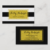 Gold Glamor Black White Stripes Visitekaartje (Voorkant / Achterkant)