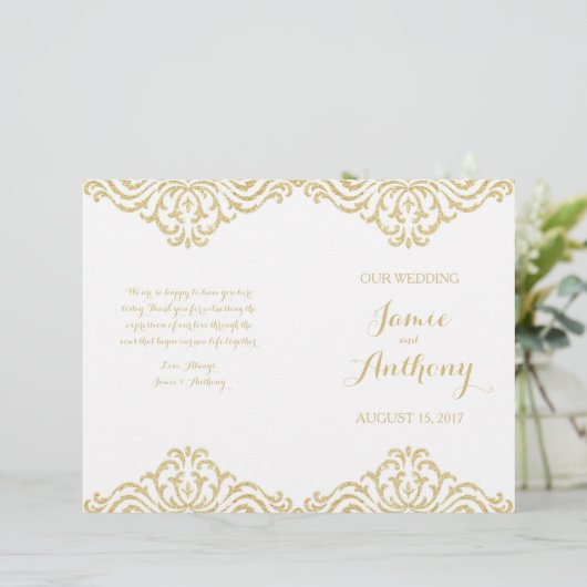 Gold Glamor Elegance Fold Wedding Program (Staand voorkant)