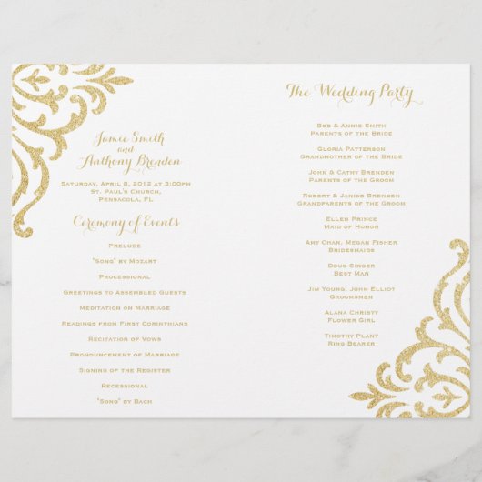 Gold  Glamor Elegance Fold Wedding Program (Achterkant)
