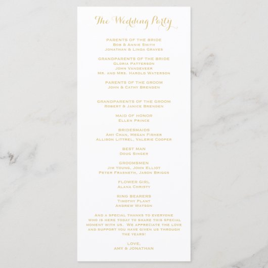 Gold Glamor Elegance Wedding Program Programmakaart (Achterkant)