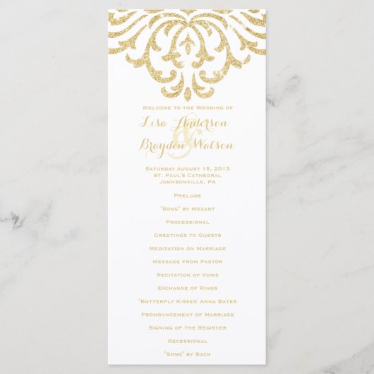 Gold Glamor Elegance Wedding Program Programmakaart (Voorkant)