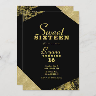 Gold Glamor Geometric Modern Chic Sweet 16 Party Kaart