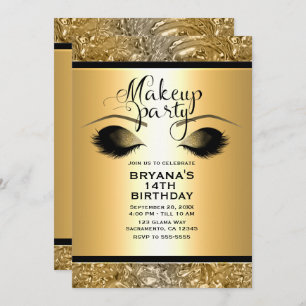 Gold Glamor Girls Makeup Eyelashes Party Event Kaart