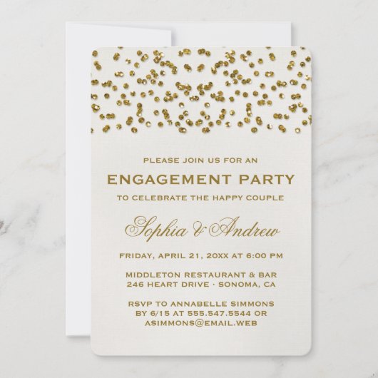 Gold Glamor Glitter Confetti Engagement Party Kaart (Voorkant)
