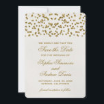 Gold Glamor Glitter Confetti Save the Date<br><div class="desc">Deze moderne en stijlvolle bruiloft bespaart het datumontwerp van The Spotted Olive™ en biedt een afbeelding vet goud glitter dat er confetti stippen uitziet op een achtergrond-afbeelding met een lichte textuur. Pas uw gebeurtenisgegevens eenvoudig aan door op de knop 'Aanpassen' te klikken. OPMERKING: DIT ONTWERP IS EEN AFBEELDING GLITTER CONFETTI....</div>