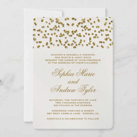 Gold Glamor Glitter Confetti Wedding Kaart (Voorkant)