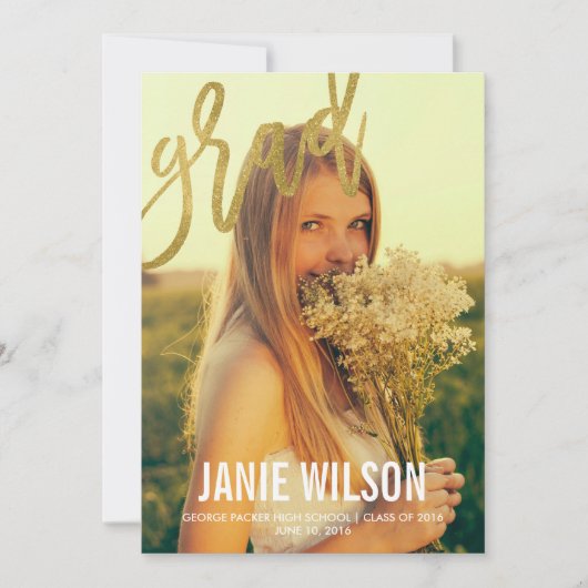 Gold Glamor Modern Script Afstuderen kondiging Aankondiging (Voorkant)