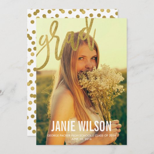 Gold Glamor Modern Script Afstuderen kondiging Aankondiging (Voorkant / Achterkant)