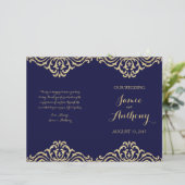 Gold  Glamor Navy Fold Wedding Program (Staand voorkant)