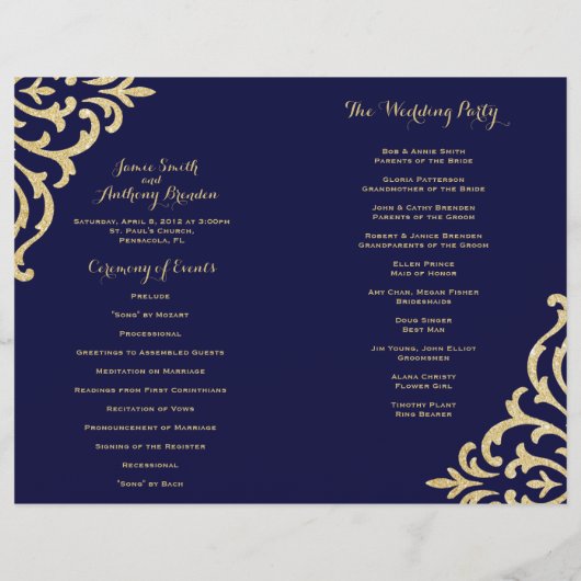 Gold Glamor Navy Fold Wedding Program (Achterkant)