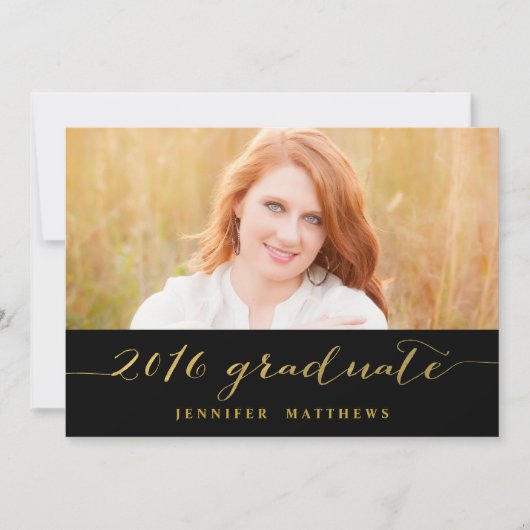 Gold Glamor Photo 2016 Graduation Party Invitation Kaart (Voorkant)