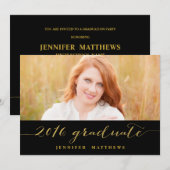 Gold Glamor Photo 2016 Graduation Party Invitation Kaart (Voorkant / Achterkant)