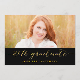 Gold Glamor Photo 2016 Graduation Party Invitation Kaart