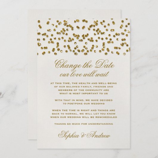 Gold Glamour Glitter Confetti Wijzig de datum Kaart (Voorkant / Achterkant)