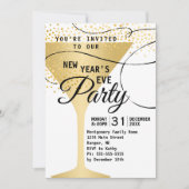 Gold Glass Confetti White New Years Eve Party 2019 Kaart (Voorkant)