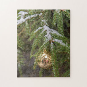 Gold Glass kerstversiering op Evergreen Tree Legpuzzel