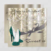 Gold Glimmer Blauwgroen Glitter Shoes Sweet Sixtee Kaart (Voorkant / Achterkant)