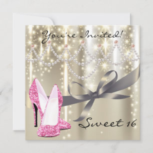 Gold Glimmer Roze Glitter Shoes Sweet Sixteen Kaart