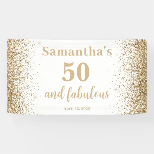 Gold Gliter 50th Birthday Spandoek (Horizontaal)