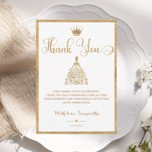 Gold Gliter Princess Baby shower Bedankt Card