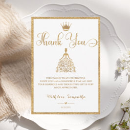 Gold Gliter Princess Baby shower Bedankt Card