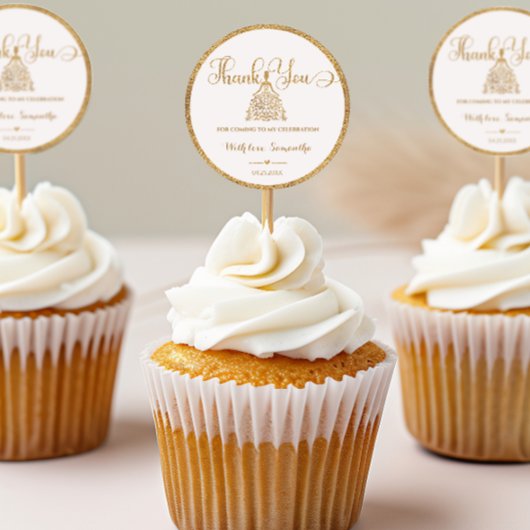 Gold Gliter Princess Girl Baby shower Dank je wel Ronde Sticker