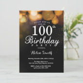Gold Glitter 100th Birthday Invitation Card Kaart (Staand voorkant)