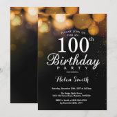 Gold Glitter 100th Birthday Invitation Card Kaart (Voorkant / Achterkant)