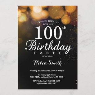 Gold Glitter 100th Birthday Invitation Card Kaart