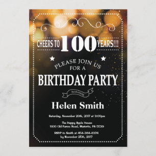 Gold Glitter 100th Birthday Invitation Kaart