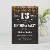 Gold Glitter 13th Birthday Invitation Kaart (Staand voorkant)