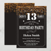 Gold Glitter 13th Birthday Invitation Kaart (Voorkant / Achterkant)