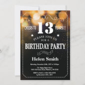 Gold Glitter 13th Birthday Invitation Kaart (Voorkant)