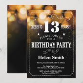 Gold Glitter 13th Birthday Invitation Kaart (Voorkant / Achterkant)