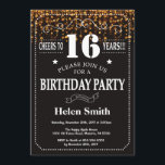 Gold Glitter 16e verjaardag uitnodiging<br><div class="desc">Gouden Glitter 16e verjaardag uitnodiging. Witte typografie. Zwart-wit schoolbord achtergrond. Verjaardag van de kinderen. Verjaardag van Mannen of vrouwen. Kinder jongen of meisje dame tiener Bday Nodig uit. 13e 15e 16e 18e 20e 21e 30e 40e 50e 60e 70e 80e 90e 100e. Elke leeftijd. Voor verdere aanpassing klikt u op de...</div>