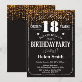 Gold Glitter 18th Birthday Invitation Kaart (Voorkant / Achterkant)