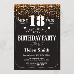 Gold Glitter 18th Birthday Invitation Kaart