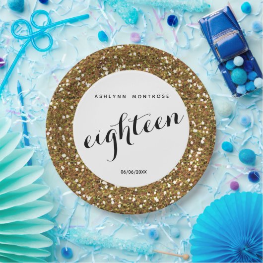Gold Glitter 18th Birthday Papieren Bordje (Feest)