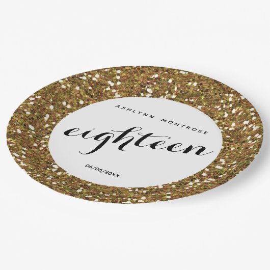 Gold Glitter 18th Birthday Papieren Bordje (Gekanteld)