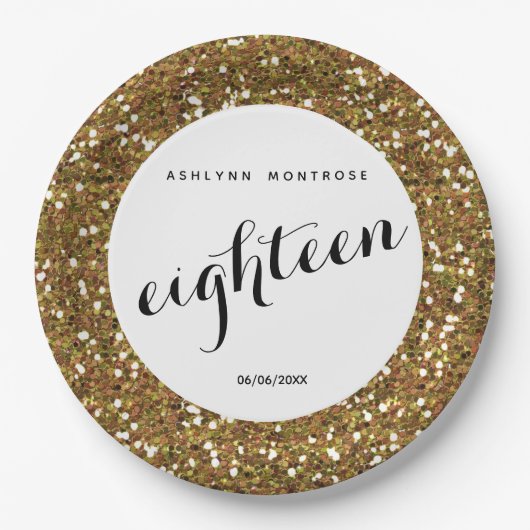 Gold Glitter 18th Birthday Papieren Bordje (Voorkant)