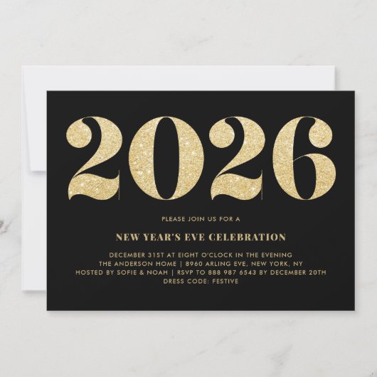 Gold Glitter 2018 Uitnodiging van Eve Party (Voorkant)