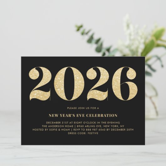 Gold Glitter 2018 Uitnodiging van Eve Party (Staand voorkant)