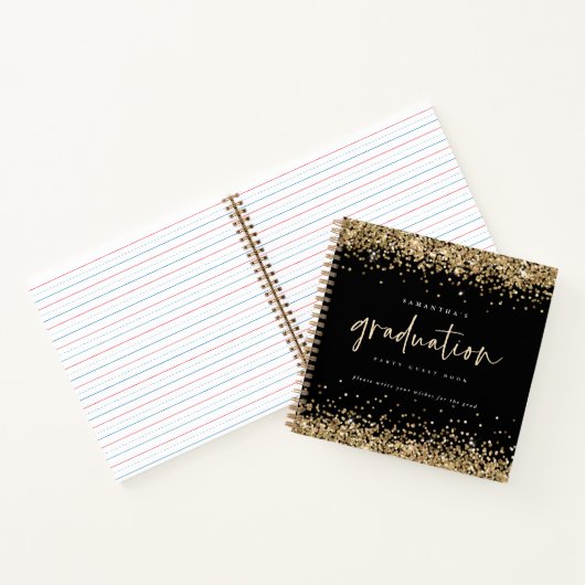Gold Glitter 2022 Afstuderen Guest Book Black Notitieboek (Binnen)