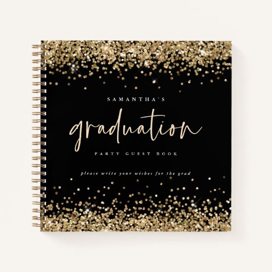 Gold Glitter 2022 Afstuderen Guest Book Black Notitieboek (Voorkant)